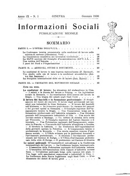 Informazioni sociali pubblicazione mensile curata dall'Ufficio corrispondente di Roma dell'Ufficio internazionale del lavoro, Ginevra