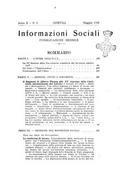 Informazioni sociali pubblicazione mensile curata dall'Ufficio corrispondente di Roma dell'Ufficio internazionale del lavoro, Ginevra