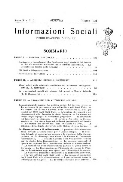 Informazioni sociali pubblicazione mensile curata dall'Ufficio corrispondente di Roma dell'Ufficio internazionale del lavoro, Ginevra