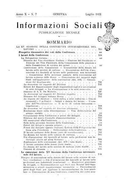 Informazioni sociali pubblicazione mensile curata dall'Ufficio corrispondente di Roma dell'Ufficio internazionale del lavoro, Ginevra