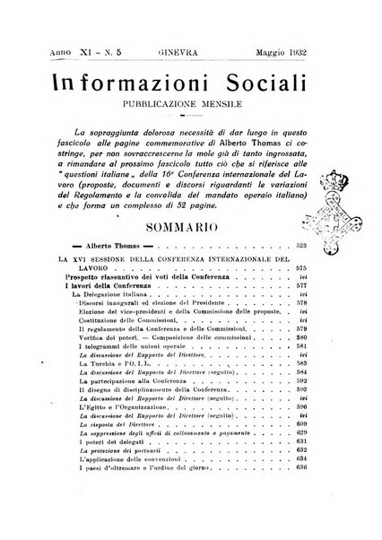 Informazioni sociali pubblicazione mensile curata dall'Ufficio corrispondente di Roma dell'Ufficio internazionale del lavoro, Ginevra