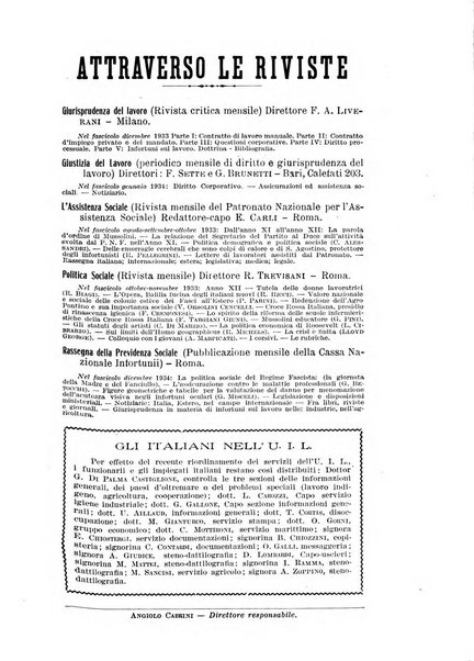 Informazioni sociali pubblicazione mensile curata dall'Ufficio corrispondente di Roma dell'Ufficio internazionale del lavoro, Ginevra