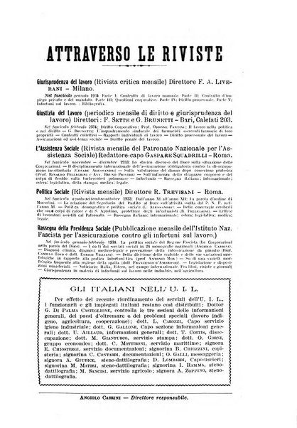 Informazioni sociali pubblicazione mensile curata dall'Ufficio corrispondente di Roma dell'Ufficio internazionale del lavoro, Ginevra