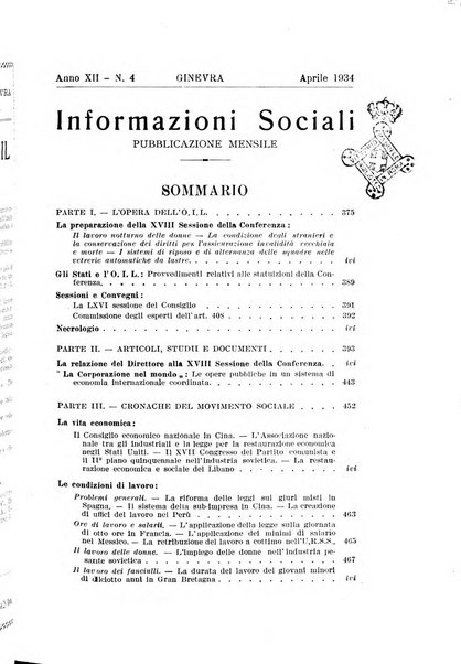 Informazioni sociali pubblicazione mensile curata dall'Ufficio corrispondente di Roma dell'Ufficio internazionale del lavoro, Ginevra