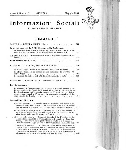 Informazioni sociali pubblicazione mensile curata dall'Ufficio corrispondente di Roma dell'Ufficio internazionale del lavoro, Ginevra