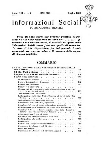 Informazioni sociali pubblicazione mensile curata dall'Ufficio corrispondente di Roma dell'Ufficio internazionale del lavoro, Ginevra