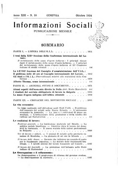 Informazioni sociali pubblicazione mensile curata dall'Ufficio corrispondente di Roma dell'Ufficio internazionale del lavoro, Ginevra