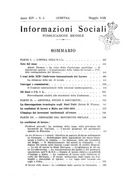 Informazioni sociali pubblicazione mensile curata dall'Ufficio corrispondente di Roma dell'Ufficio internazionale del lavoro, Ginevra