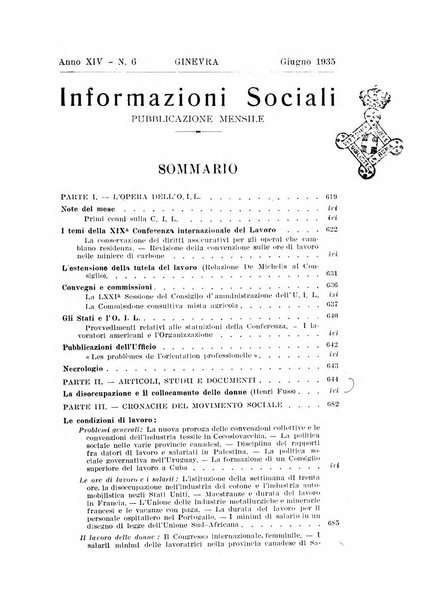 Informazioni sociali pubblicazione mensile curata dall'Ufficio corrispondente di Roma dell'Ufficio internazionale del lavoro, Ginevra