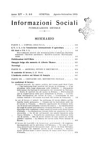 Informazioni sociali pubblicazione mensile curata dall'Ufficio corrispondente di Roma dell'Ufficio internazionale del lavoro, Ginevra