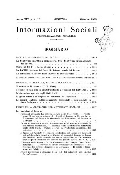 Informazioni sociali pubblicazione mensile curata dall'Ufficio corrispondente di Roma dell'Ufficio internazionale del lavoro, Ginevra