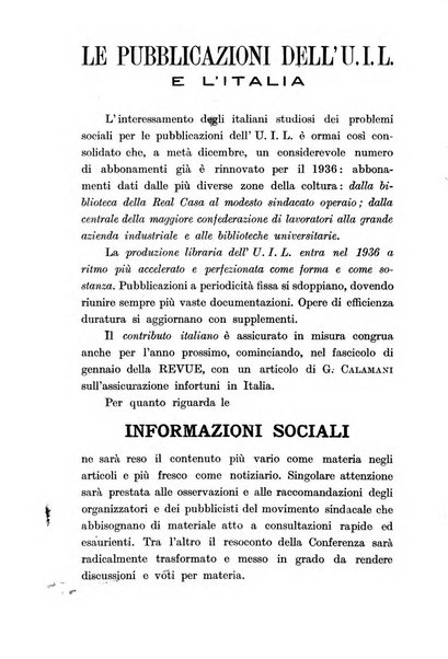 Informazioni sociali pubblicazione mensile curata dall'Ufficio corrispondente di Roma dell'Ufficio internazionale del lavoro, Ginevra