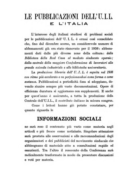 Informazioni sociali pubblicazione mensile curata dall'Ufficio corrispondente di Roma dell'Ufficio internazionale del lavoro, Ginevra