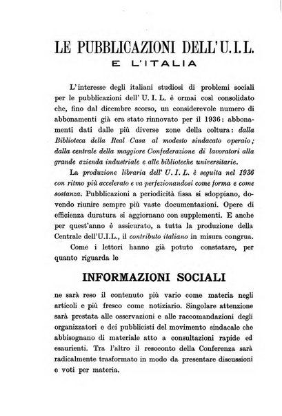 Informazioni sociali pubblicazione mensile curata dall'Ufficio corrispondente di Roma dell'Ufficio internazionale del lavoro, Ginevra