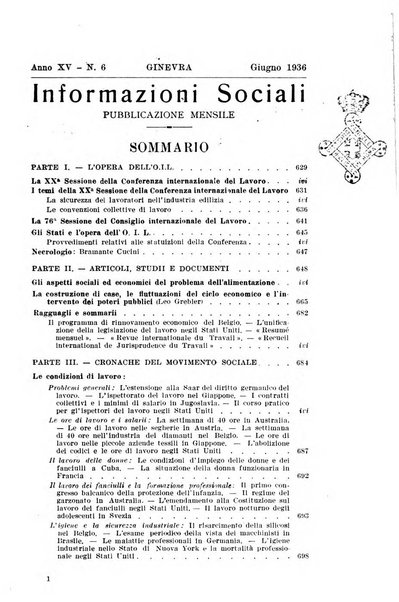 Informazioni sociali pubblicazione mensile curata dall'Ufficio corrispondente di Roma dell'Ufficio internazionale del lavoro, Ginevra