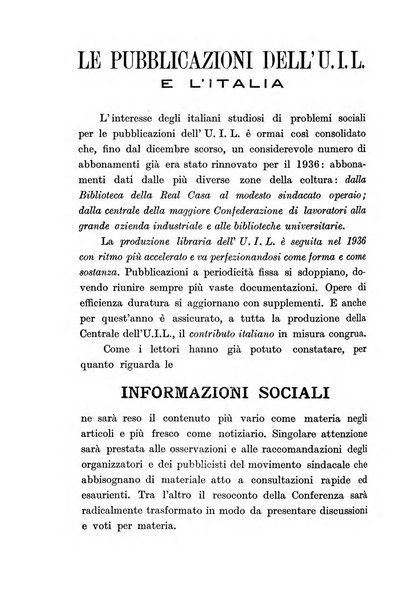 Informazioni sociali pubblicazione mensile curata dall'Ufficio corrispondente di Roma dell'Ufficio internazionale del lavoro, Ginevra