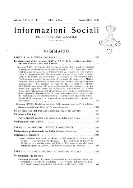 Informazioni sociali pubblicazione mensile curata dall'Ufficio corrispondente di Roma dell'Ufficio internazionale del lavoro, Ginevra