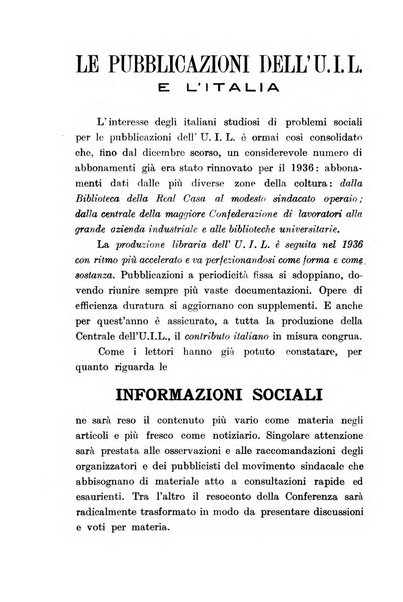 Informazioni sociali pubblicazione mensile curata dall'Ufficio corrispondente di Roma dell'Ufficio internazionale del lavoro, Ginevra