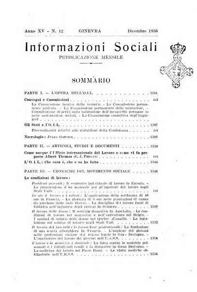 Informazioni sociali pubblicazione mensile curata dall'Ufficio corrispondente di Roma dell'Ufficio internazionale del lavoro, Ginevra