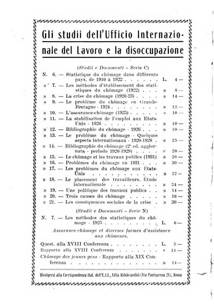 Informazioni sociali pubblicazione mensile curata dall'Ufficio corrispondente di Roma dell'Ufficio internazionale del lavoro, Ginevra