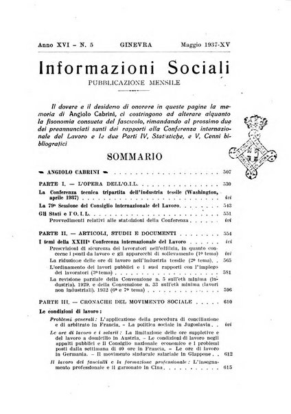 Informazioni sociali pubblicazione mensile curata dall'Ufficio corrispondente di Roma dell'Ufficio internazionale del lavoro, Ginevra