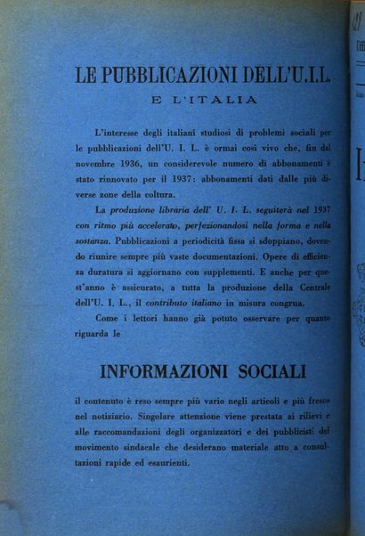 Informazioni sociali pubblicazione mensile curata dall'Ufficio corrispondente di Roma dell'Ufficio internazionale del lavoro, Ginevra