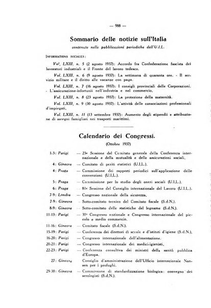 Informazioni sociali pubblicazione mensile curata dall'Ufficio corrispondente di Roma dell'Ufficio internazionale del lavoro, Ginevra