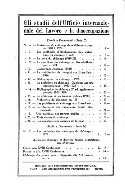 Informazioni sociali pubblicazione mensile curata dall'Ufficio corrispondente di Roma dell'Ufficio internazionale del lavoro, Ginevra