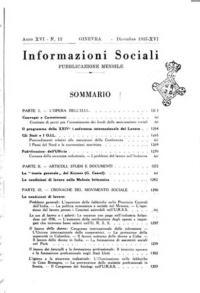 Informazioni sociali pubblicazione mensile curata dall'Ufficio corrispondente di Roma dell'Ufficio internazionale del lavoro, Ginevra