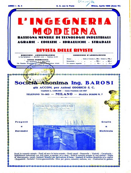 L'Ingegneria moderna rassegna di tecnologie industriali, agrarie, edilizie, idrauliche, stradali, ferroviarie