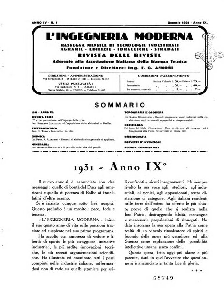 L'Ingegneria moderna rassegna di tecnologie industriali, agrarie, edilizie, idrauliche, stradali, ferroviarie