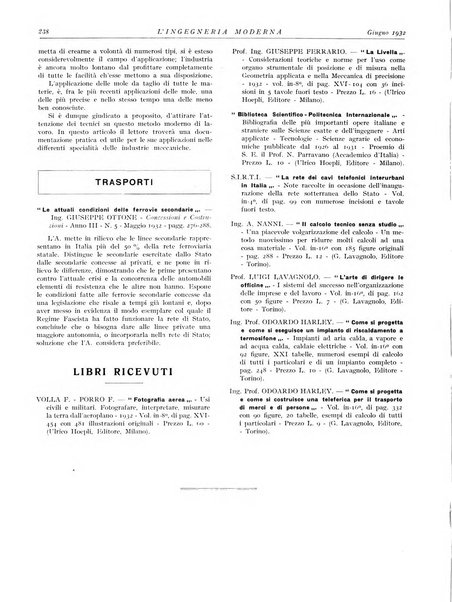 L'Ingegneria moderna rassegna di tecnologie industriali, agrarie, edilizie, idrauliche, stradali, ferroviarie