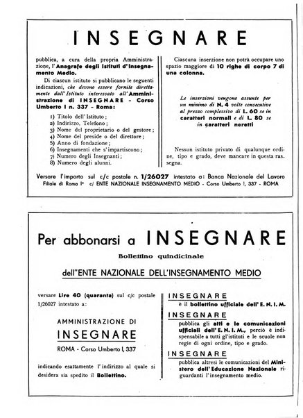 Insegnare bollettino quindicinale dell'Ente nazionale dell'insegnamento medio