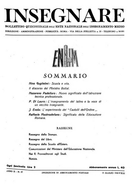 Insegnare bollettino quindicinale dell'Ente nazionale dell'insegnamento medio