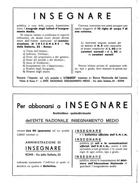 Insegnare bollettino quindicinale dell'Ente nazionale dell'insegnamento medio