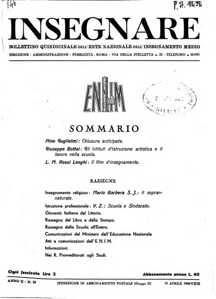 Insegnare bollettino quindicinale dell'Ente nazionale dell'insegnamento medio