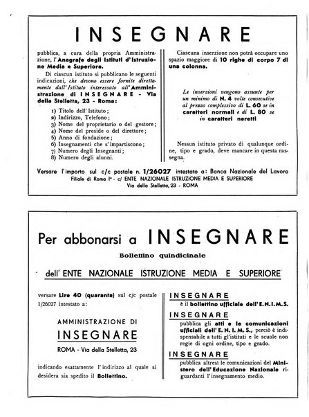 Insegnare bollettino quindicinale dell'Ente nazionale dell'insegnamento medio