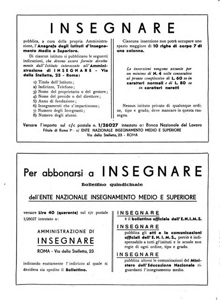 Insegnare bollettino quindicinale dell'Ente nazionale dell'insegnamento medio