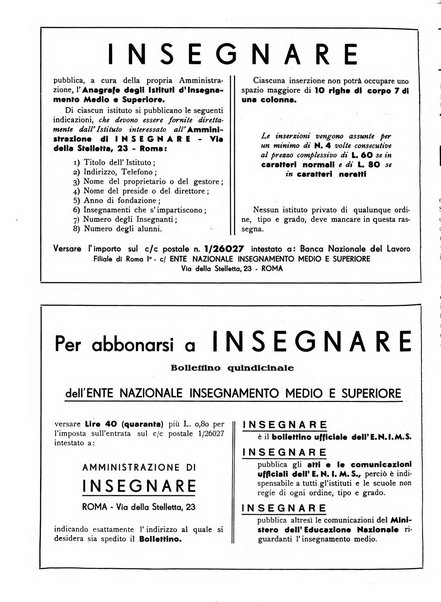 Insegnare bollettino quindicinale dell'Ente nazionale dell'insegnamento medio