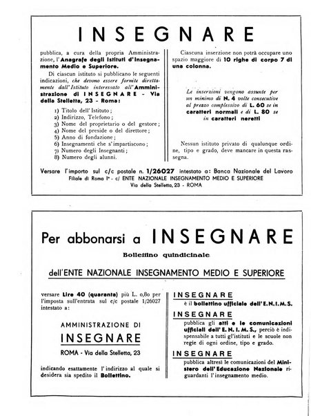 Insegnare bollettino quindicinale dell'Ente nazionale dell'insegnamento medio