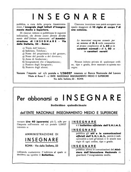 Insegnare bollettino quindicinale dell'Ente nazionale dell'insegnamento medio