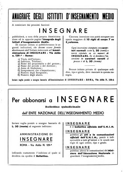 Insegnare bollettino quindicinale dell'Ente nazionale dell'insegnamento medio