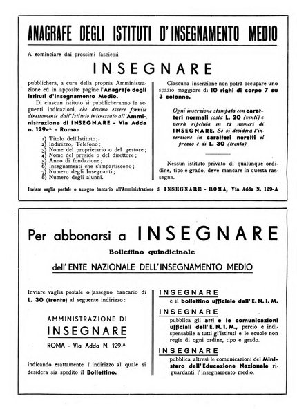 Insegnare bollettino quindicinale dell'Ente nazionale dell'insegnamento medio