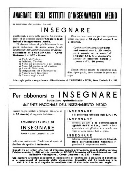 Insegnare bollettino quindicinale dell'Ente nazionale dell'insegnamento medio