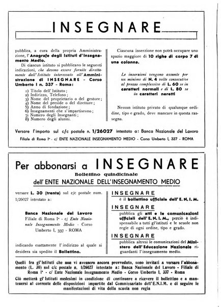 Insegnare bollettino quindicinale dell'Ente nazionale dell'insegnamento medio