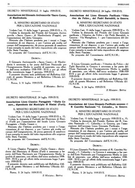 Insegnare bollettino quindicinale dell'Ente nazionale dell'insegnamento medio