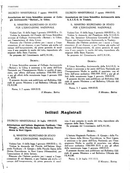 Insegnare bollettino quindicinale dell'Ente nazionale dell'insegnamento medio