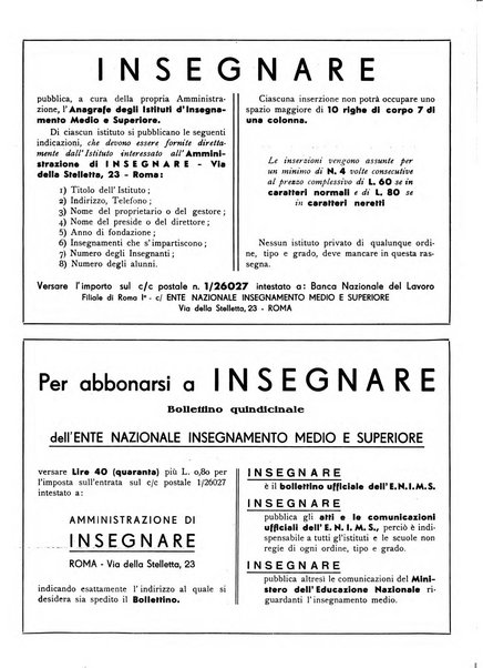 Insegnare bollettino quindicinale dell'Ente nazionale dell'insegnamento medio