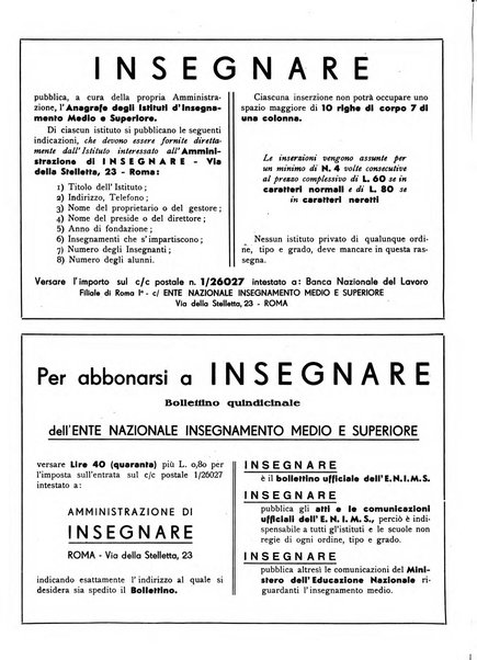 Insegnare bollettino quindicinale dell'Ente nazionale dell'insegnamento medio