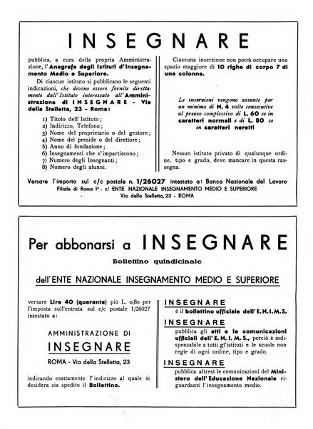 Insegnare bollettino quindicinale dell'Ente nazionale dell'insegnamento medio